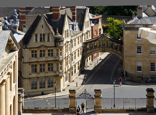 Oxford; View from top of Sheldonian Theatre; Bridge of Sighs
